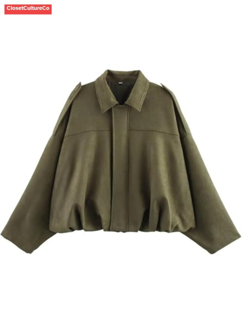 Faux Suede Bomber Jacket Oversized Cropped Batwing Sleeve
